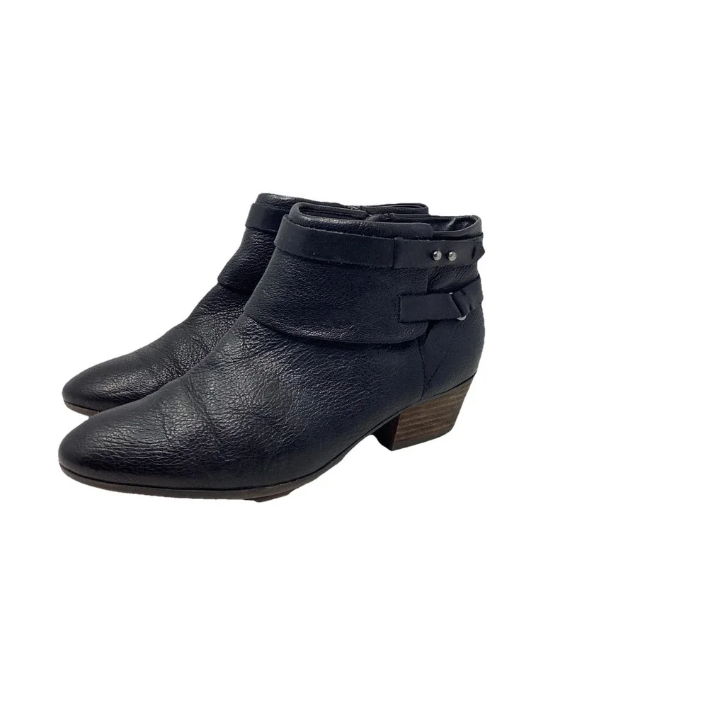 Clarks Spye Comet Ankle Bootie Black Pebbled Leather 1 3/4